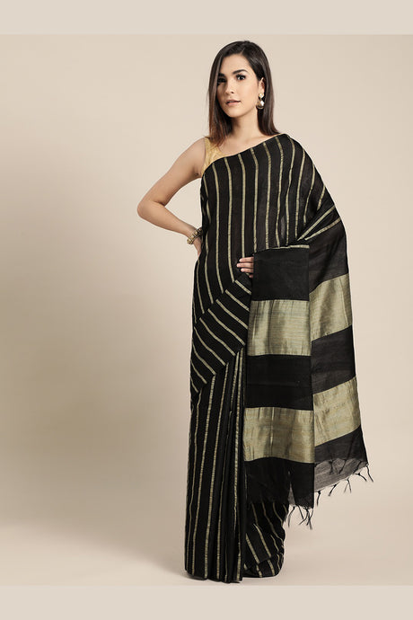 Buy Art Silk Woven Saree in Black