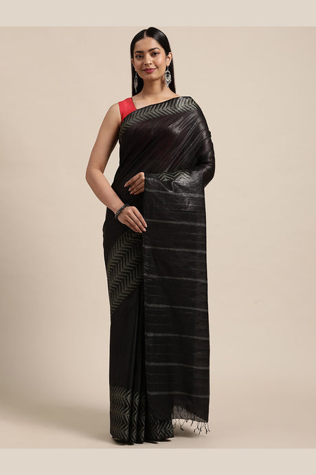 Buy Cotton Silk Woven Saree in Black