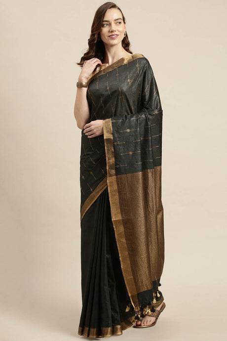 Buy Art Silk Woven Saree in Black