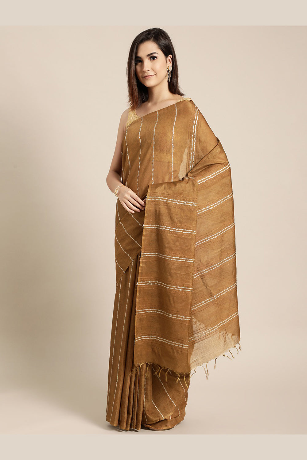 Buy Art Silk Woven Saree in Brown