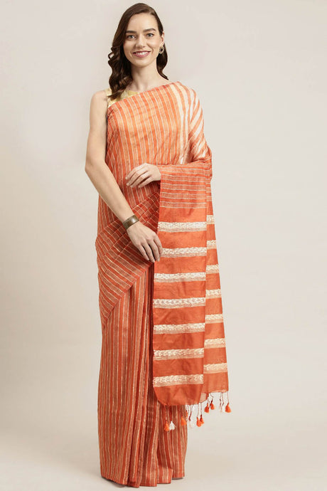 Buy Art Silk Woven Saree in Orange