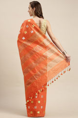 Orange Art Silk Woven Saree in USA