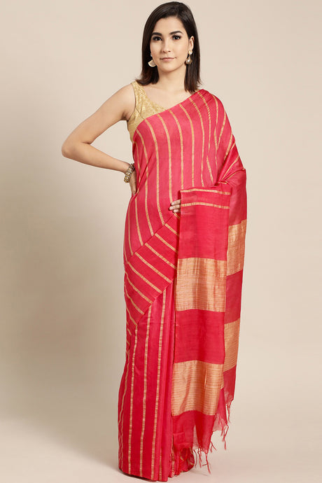 Buy Art Silk Woven Saree in Pink