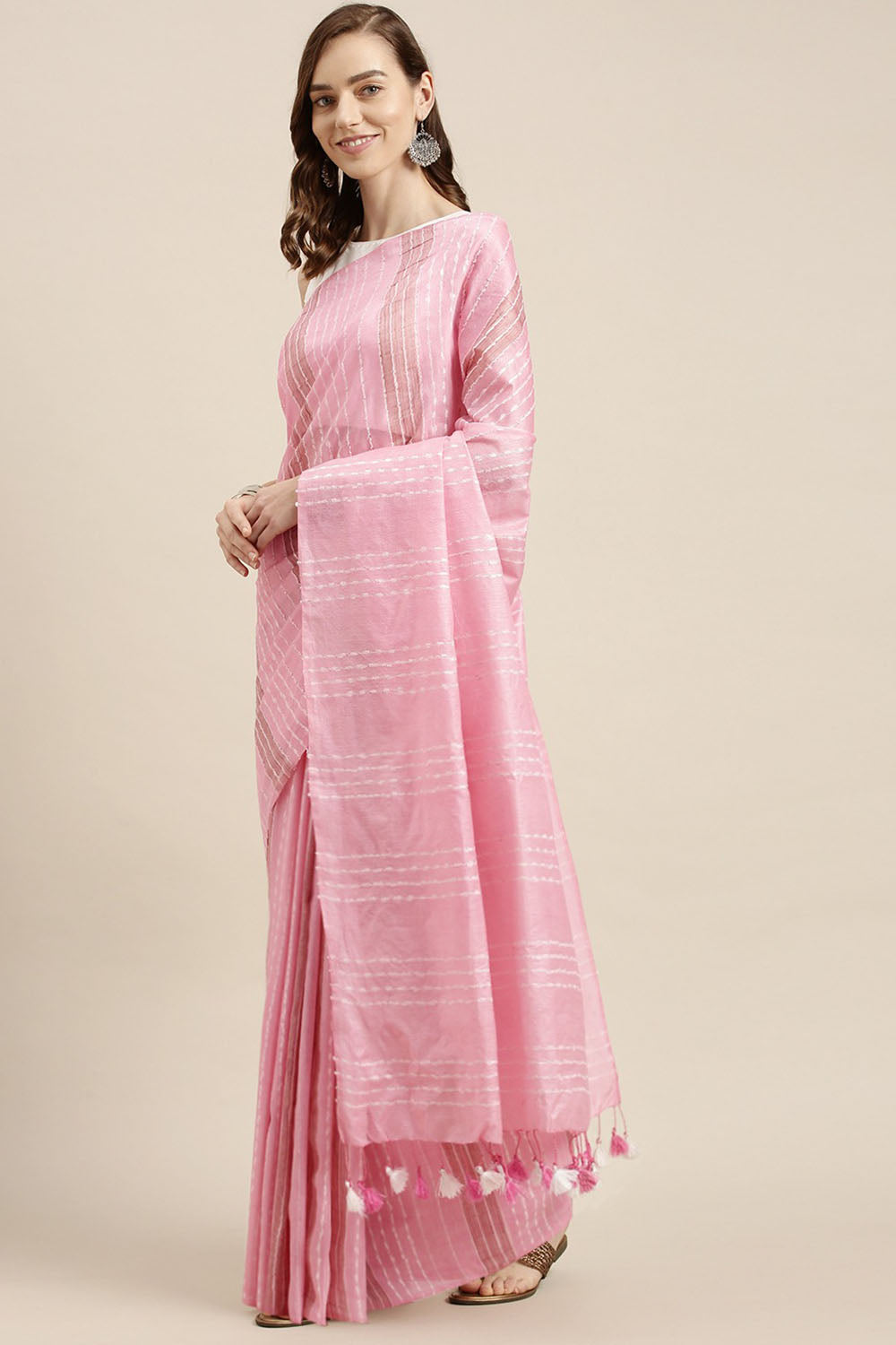 Buy Art Silk Woven Saree in Pink