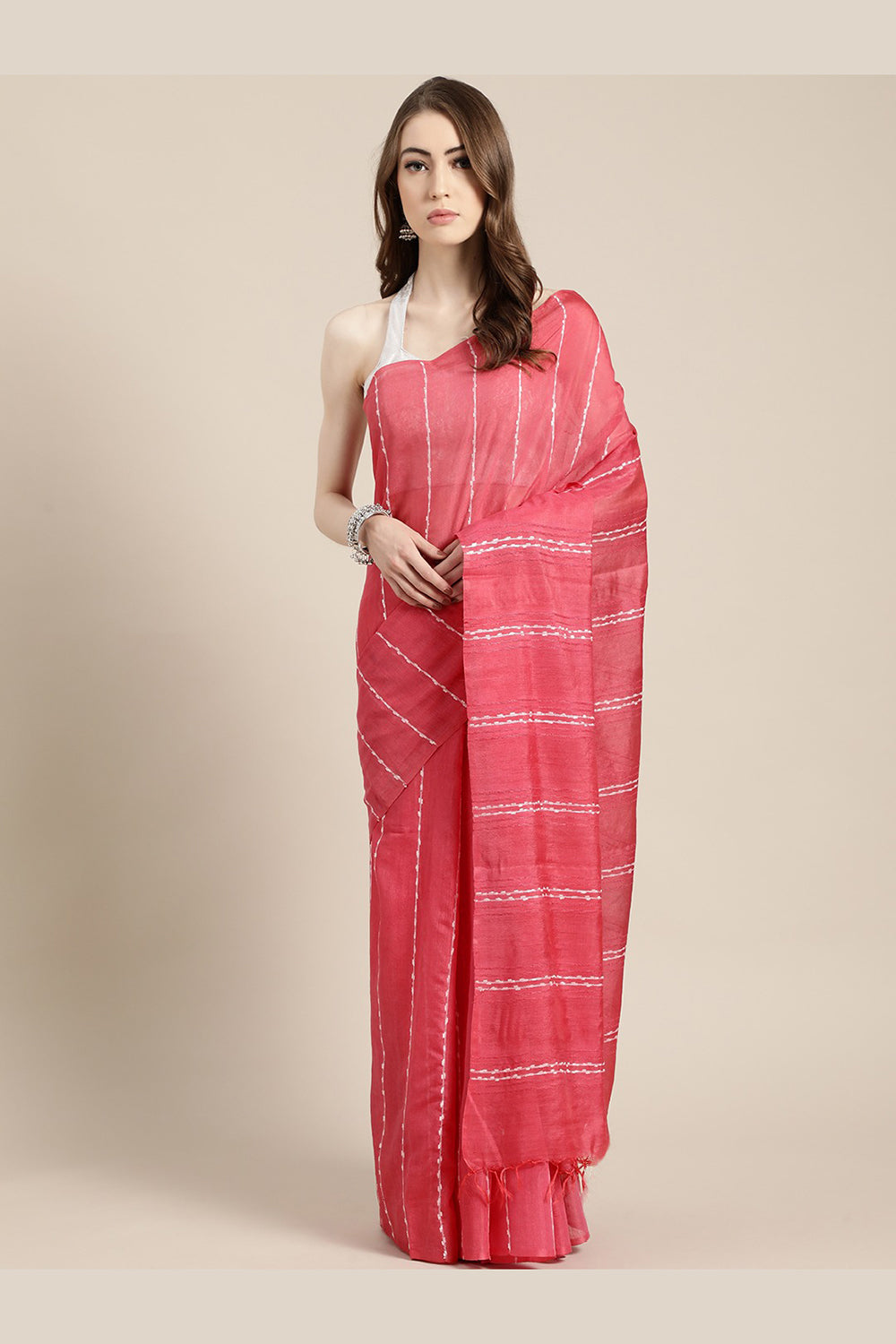 Buy Art Silk Woven Saree in Pink