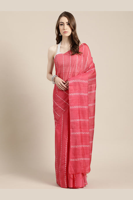 Buy Art Silk Woven Saree in Pink