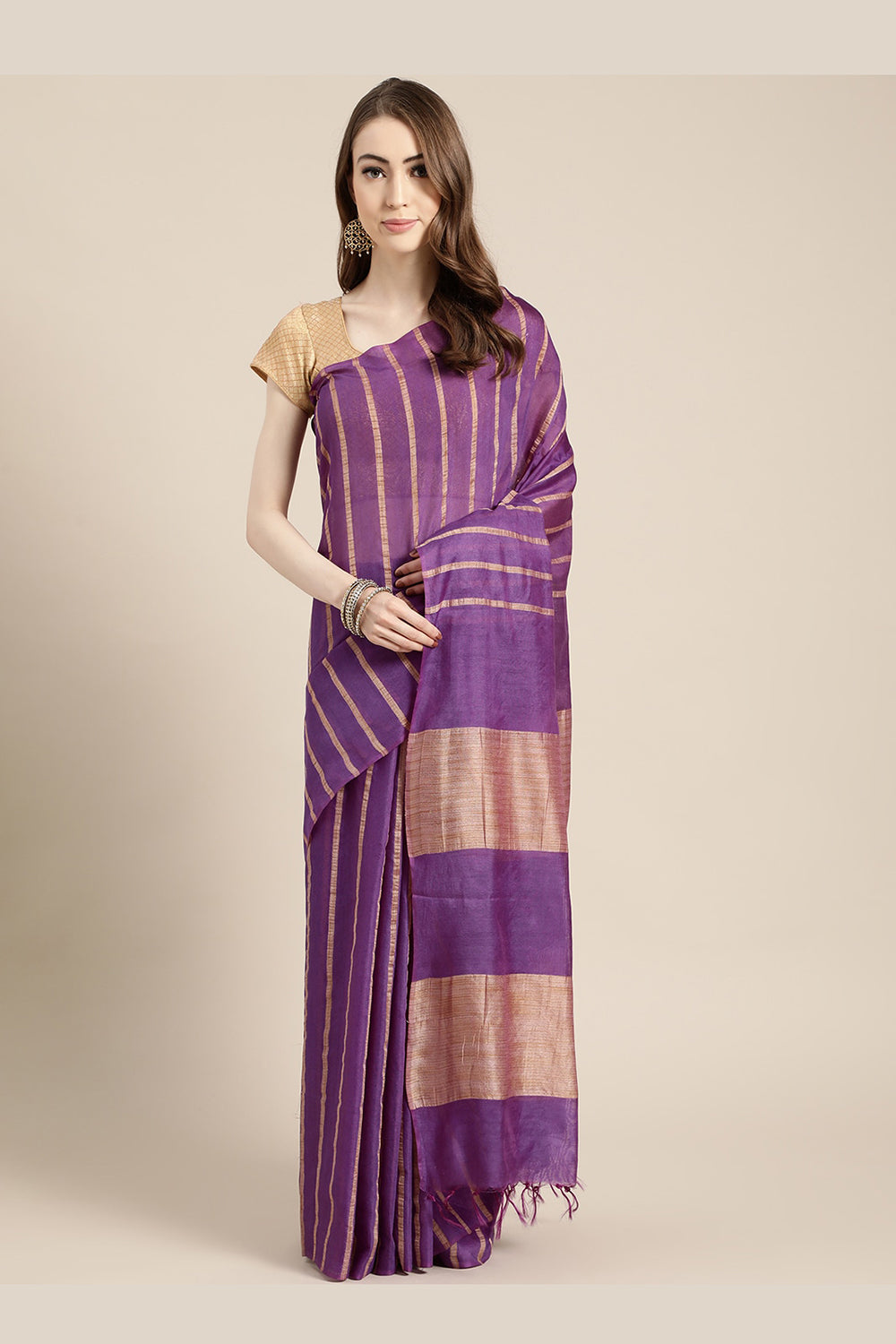 Buy Art Silk Woven Saree in Purple