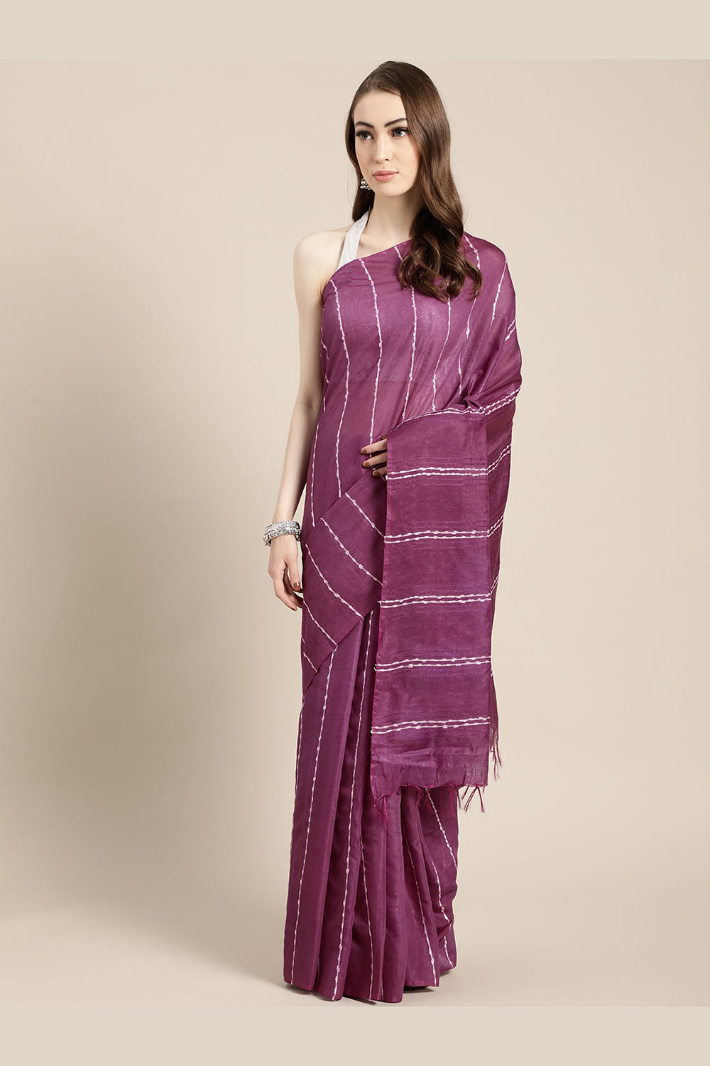 Buy Art Silk Woven Saree in Purple