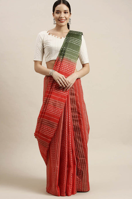 Buy Art Silk Woven Saree in Red