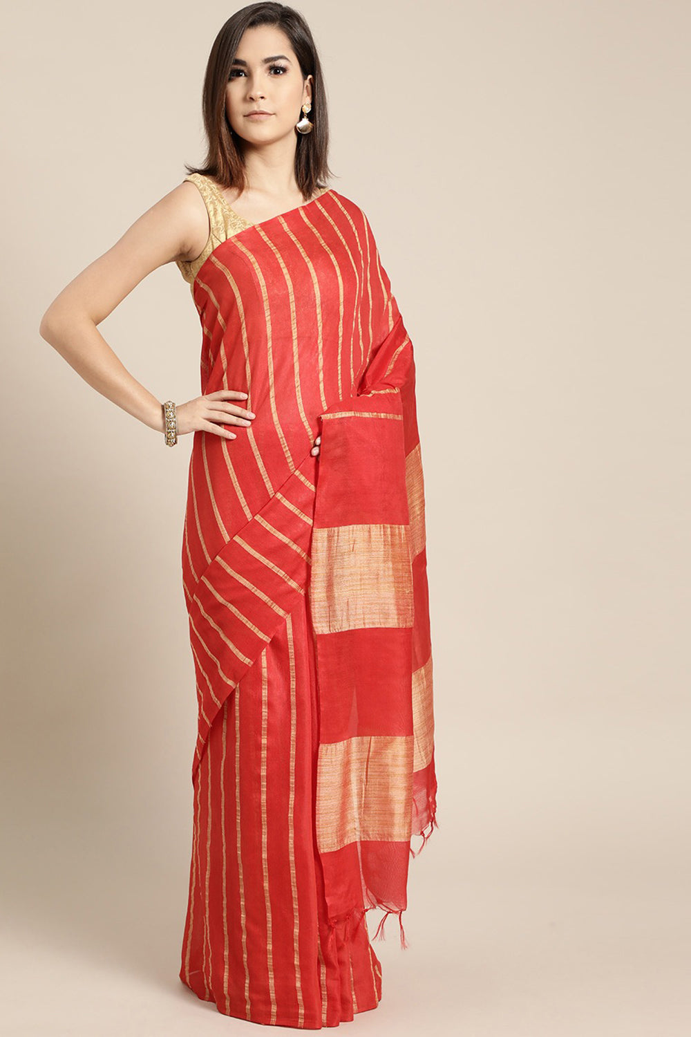 Buy Art Silk Woven Saree in Red