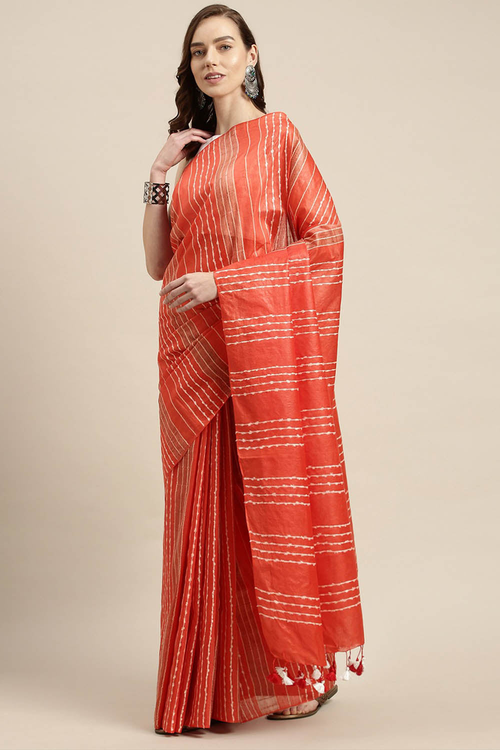 Buy Art Silk Woven Saree in Orange