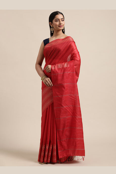 Buy Cotton Silk Woven Saree in Red