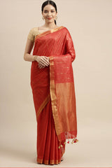 Buy Art Silk Woven Saree in Red