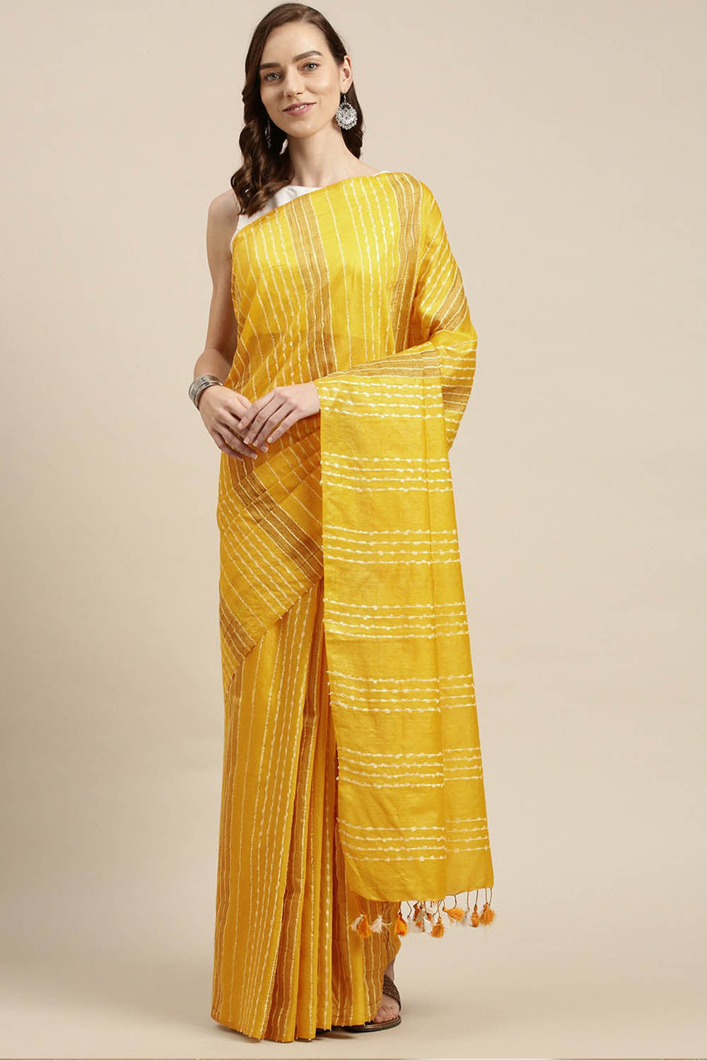 Buy Art Silk Woven Saree in Yellow