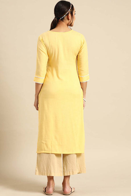 Buy Yellow Rayon Floral Embroidered Long Kurtis Online - Side