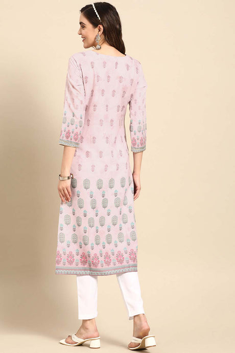 Buy Pink Poly Rayon Floral Printed Knee Kurta Online - Zoom In