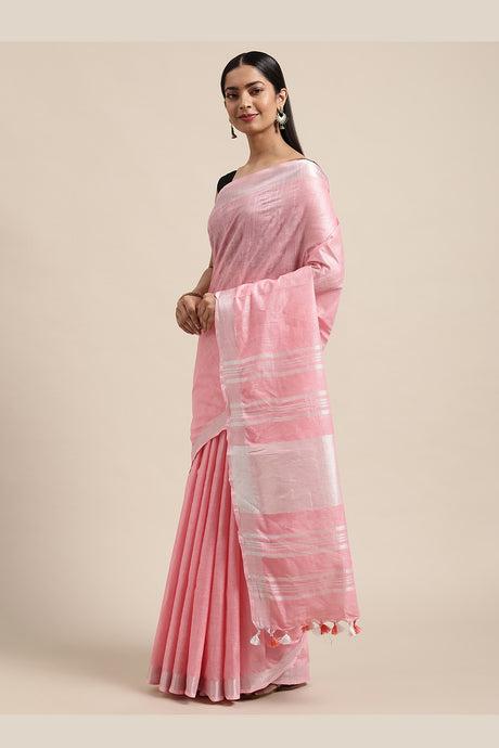 Buy Linen Woven Saree in Peach