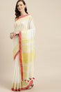 Buy Linen Woven Saree in White