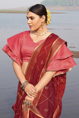 Maroon Chiffon Embellished Saree