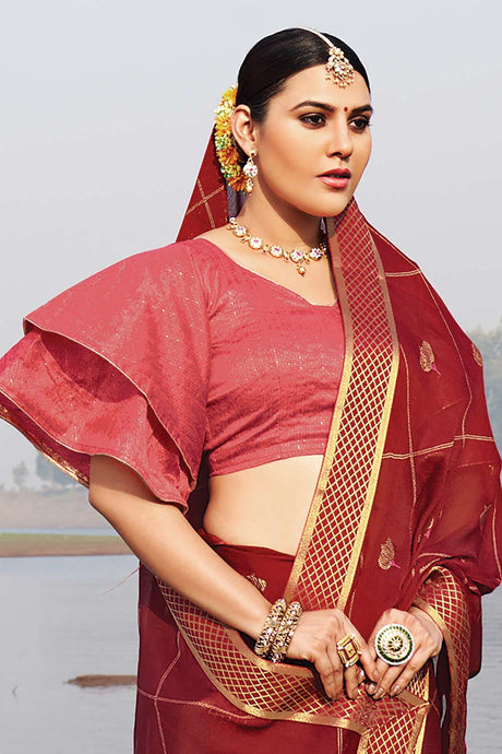 Maroon Chiffon Embellished Saree