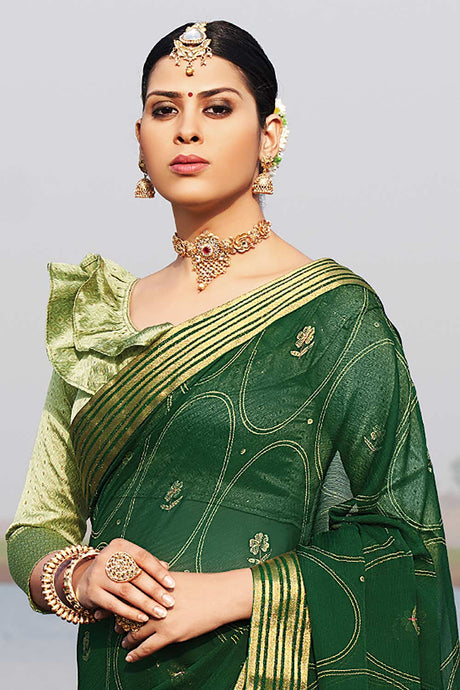 Green Chiffon Embellished Saree