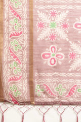 Pink Linen Blend Floral Print Taant Saree