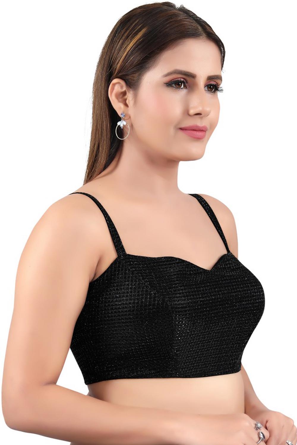 Buy Polyester Woven Saree Blouse in Black - Back