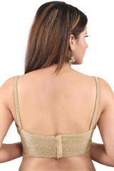 Buy Polyester Woven Saree Blouse in Gold - Back