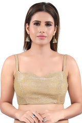 Buy Polyester Woven Saree Blouse in Gold