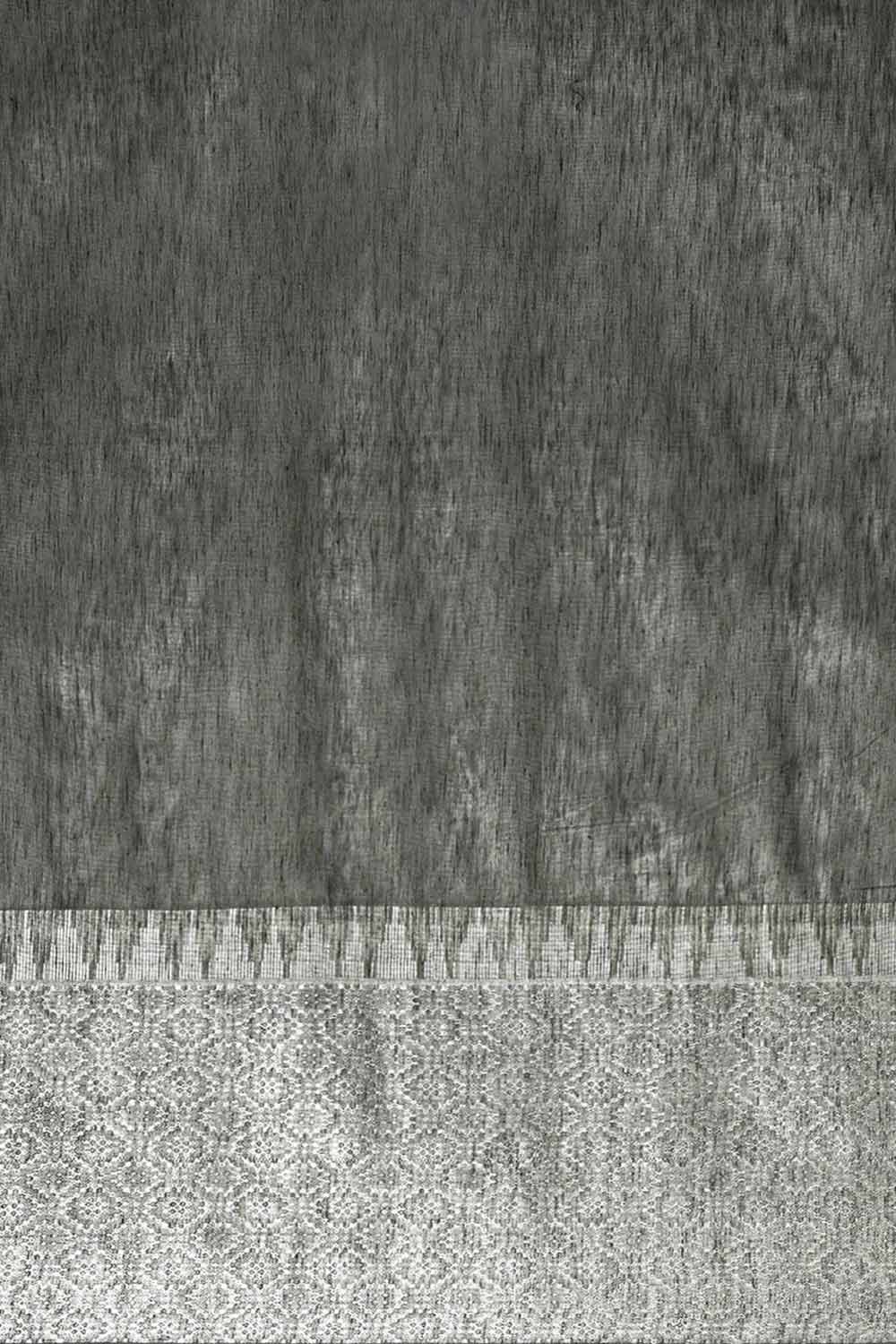 Buy Silk Blend Zari Woven Saree in Grey Online - Front