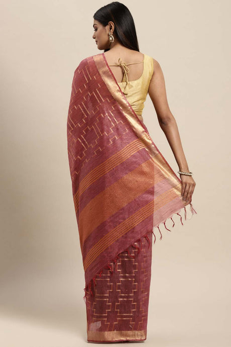 Silk Blend Geometric Saree In Maroon