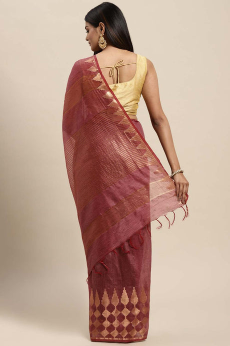 Silk Blend Woven Saree In Maroon
