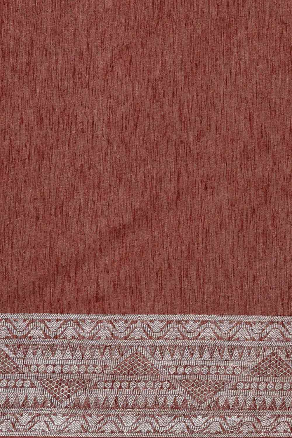 Buy Silk Blend Zari Woven Saree in Brown Online - Front