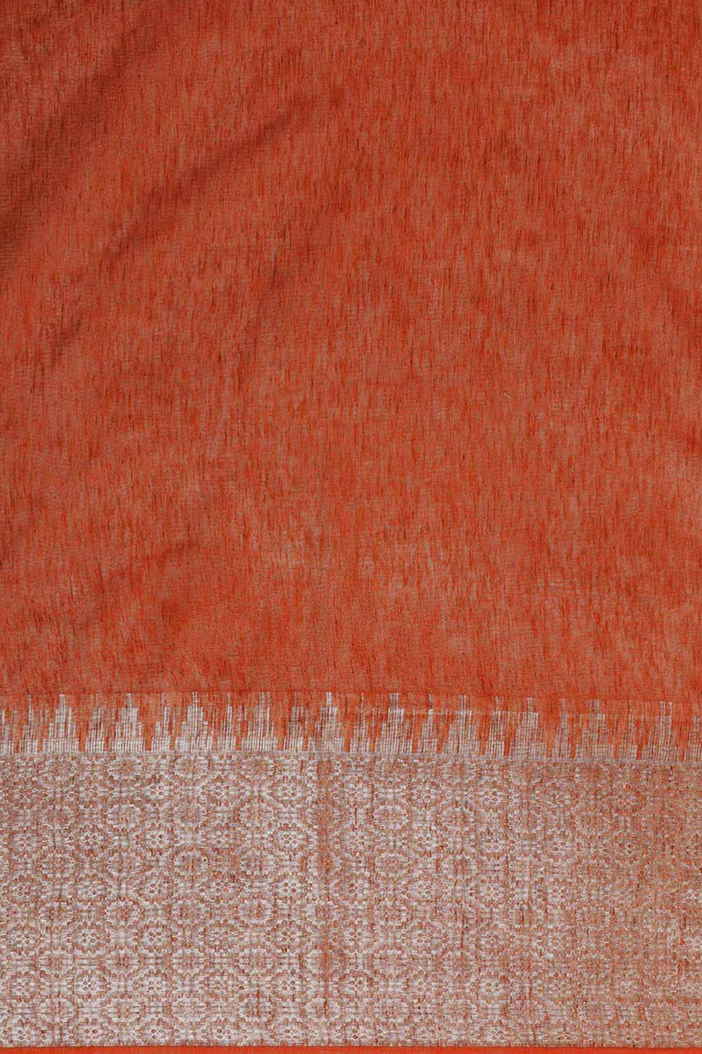 Buy Silk Blend Zari Woven Saree in Rust Online - Front