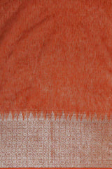 Buy Silk Blend Zari Woven Saree in Rust Online - Front