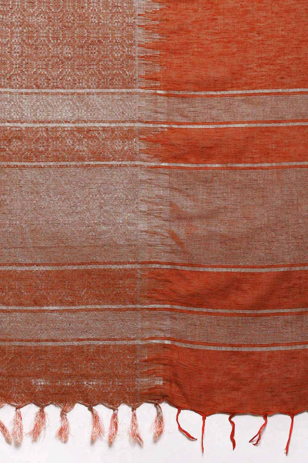 Buy Silk Blend Zari Woven Saree in Rust Online - Side