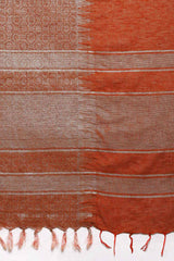 Buy Silk Blend Zari Woven Saree in Rust Online - Side