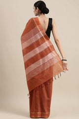 Buy Silk Blend Zari Woven Saree in Orange Online - Back