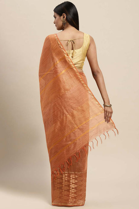 Silk Blend Woven Saree In Orange