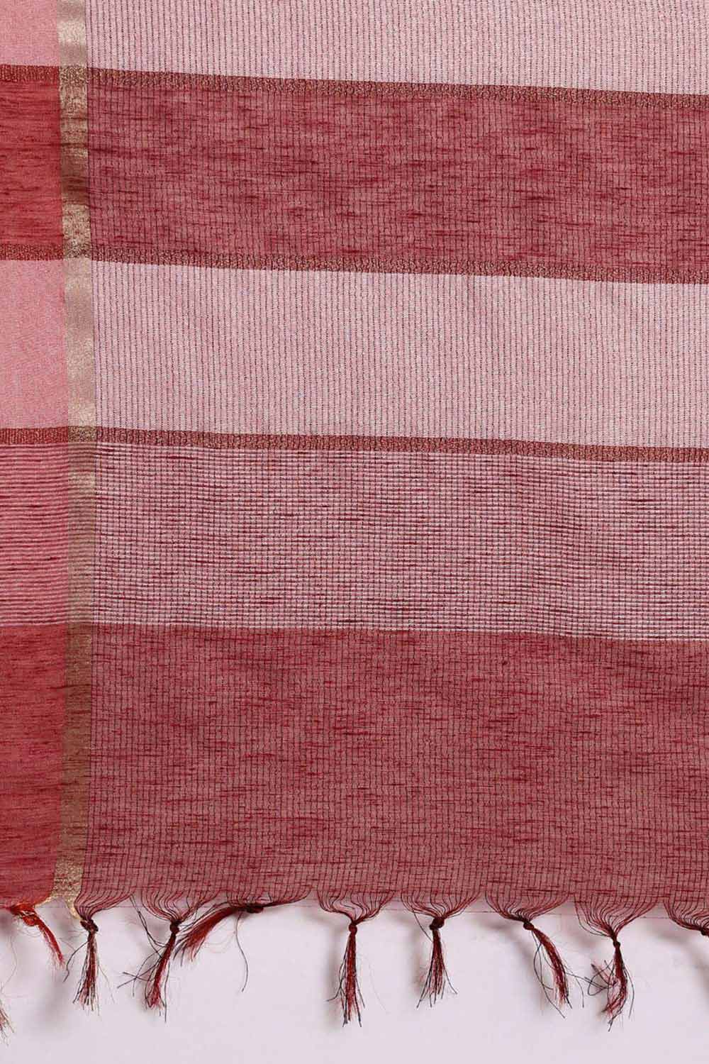 Buy Silk Blend Zari Woven Saree in Pink Online - Side