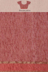 Buy Silk Blend Zari Woven Saree in Pink Online - Zoom Out