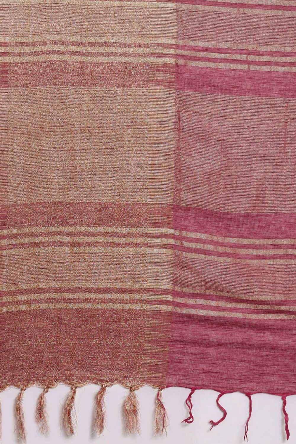 Buy Silk Blend Zari Woven Saree in Pink Online - Side