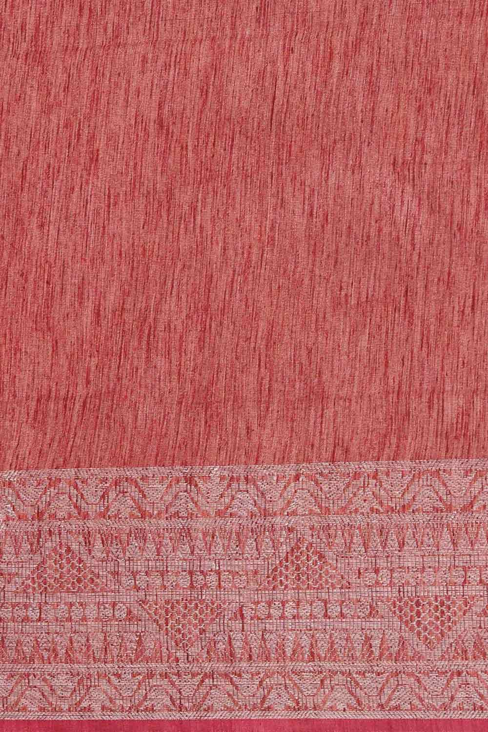 Buy Silk Blend Zari Woven Saree in Red Online - Front