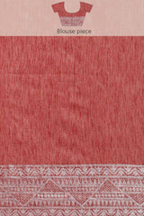 Buy Silk Blend Zari Woven Saree in Red Online - Zoom Out