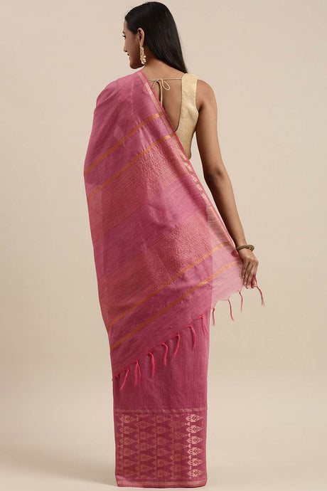 Silk Blend Stripe Saree In Pink