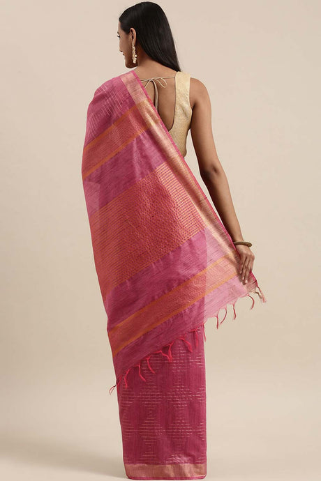 Silk Blend Geometric Saree In Pink