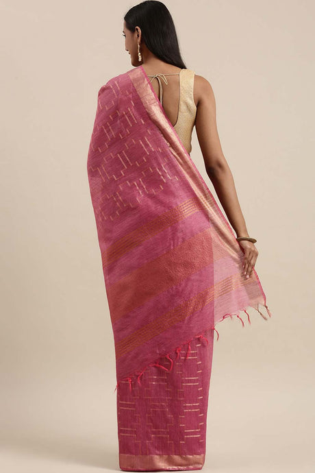 Silk Blend Woven Saree In Pink