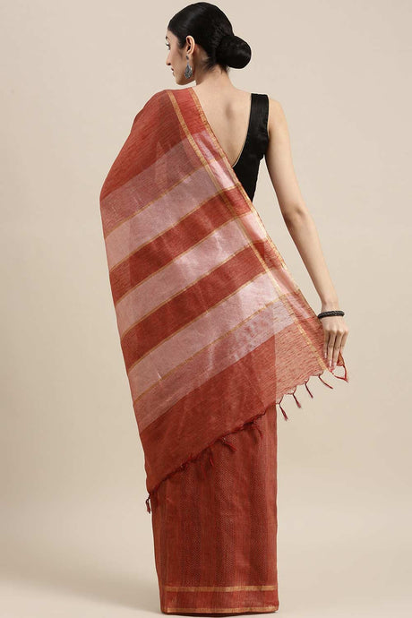 Buy Silk Blend Zari Woven Saree in Red Online - Back