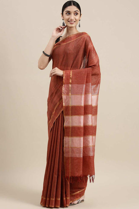 Buy Silk Blend Zari Woven Saree in Red Online