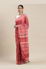 Buy Art Silk Batik Print Saree in Brown